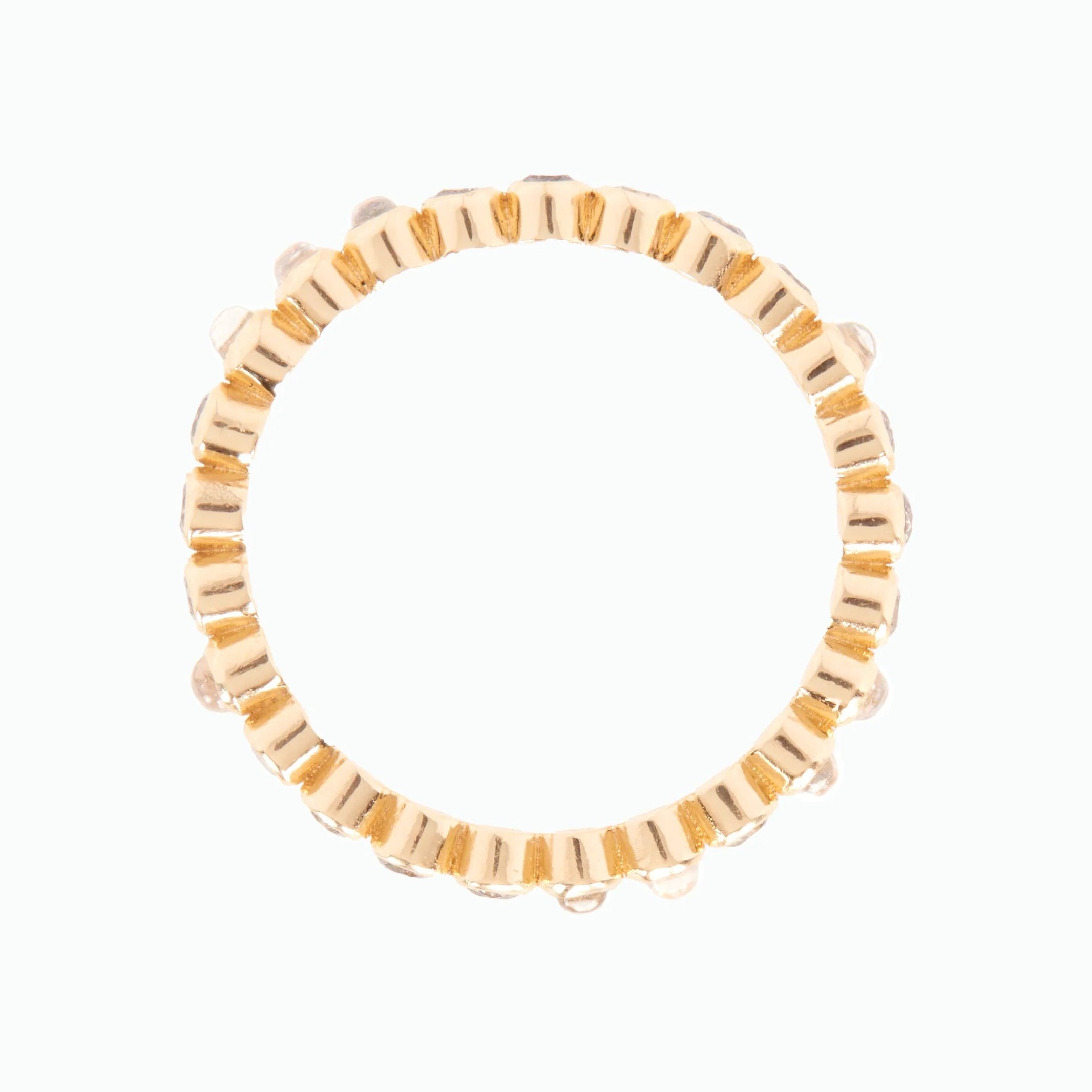 Gold eternity ring on a white background
