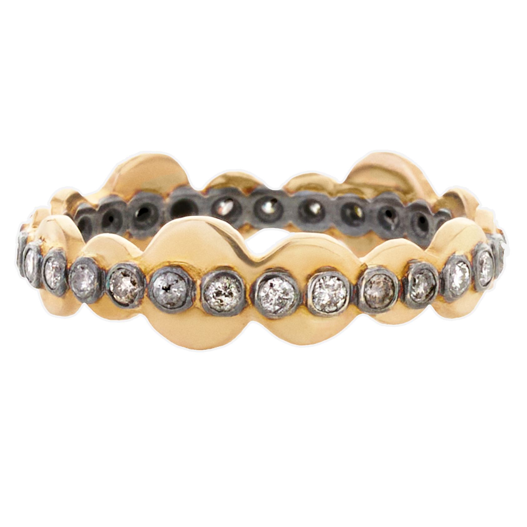 Gold and silver ring with diamond accents on a white background