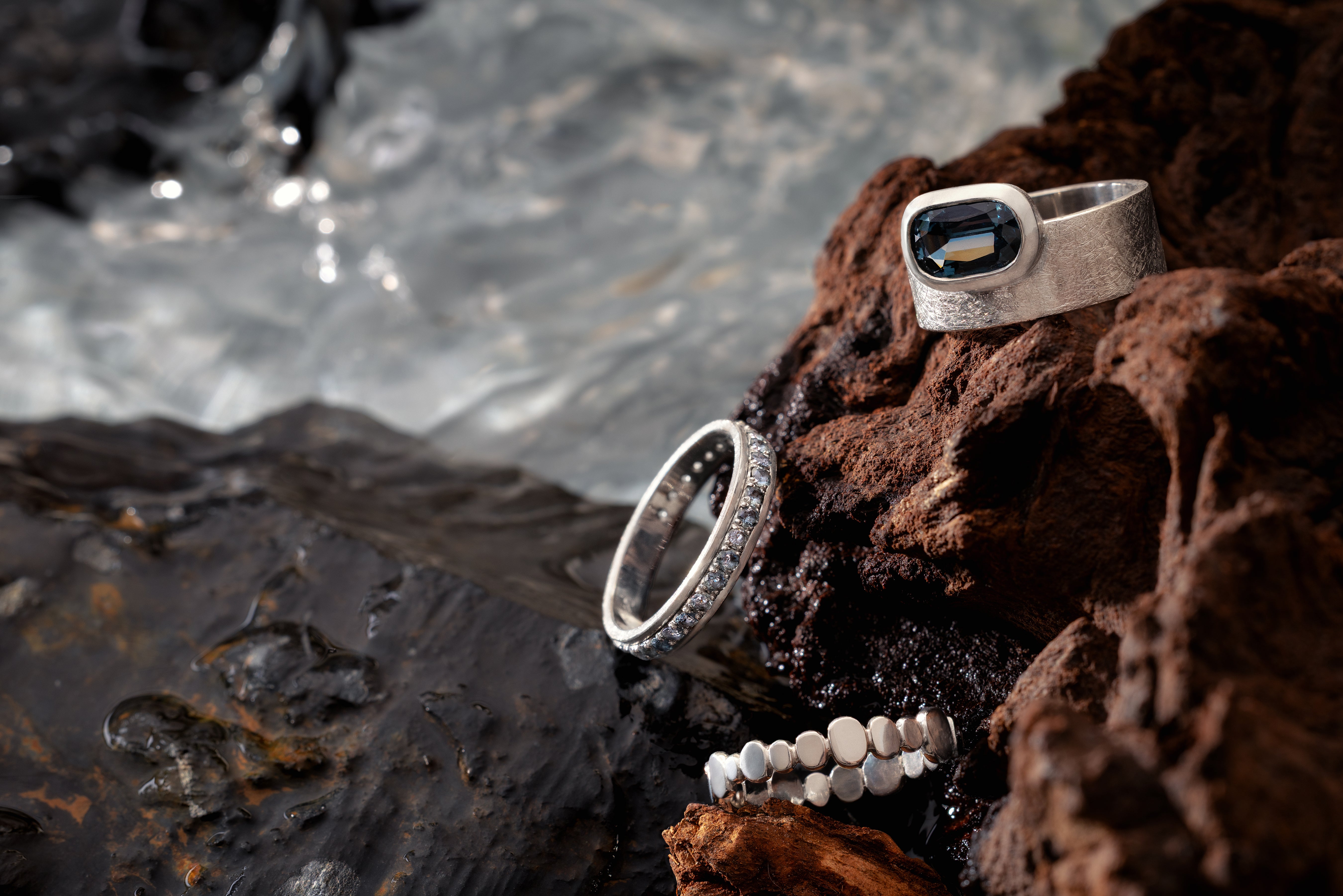 ECLIPSE: Wide Spinel Solitaire Band, COSMIC DRIFT: Spinel Eternity Band, NEBULA: Companion Band, Palladium, Gray Spinel: 1 Stone, Eternity, Styled Mixed, Jewelry Wedding Ring, Allison Alane