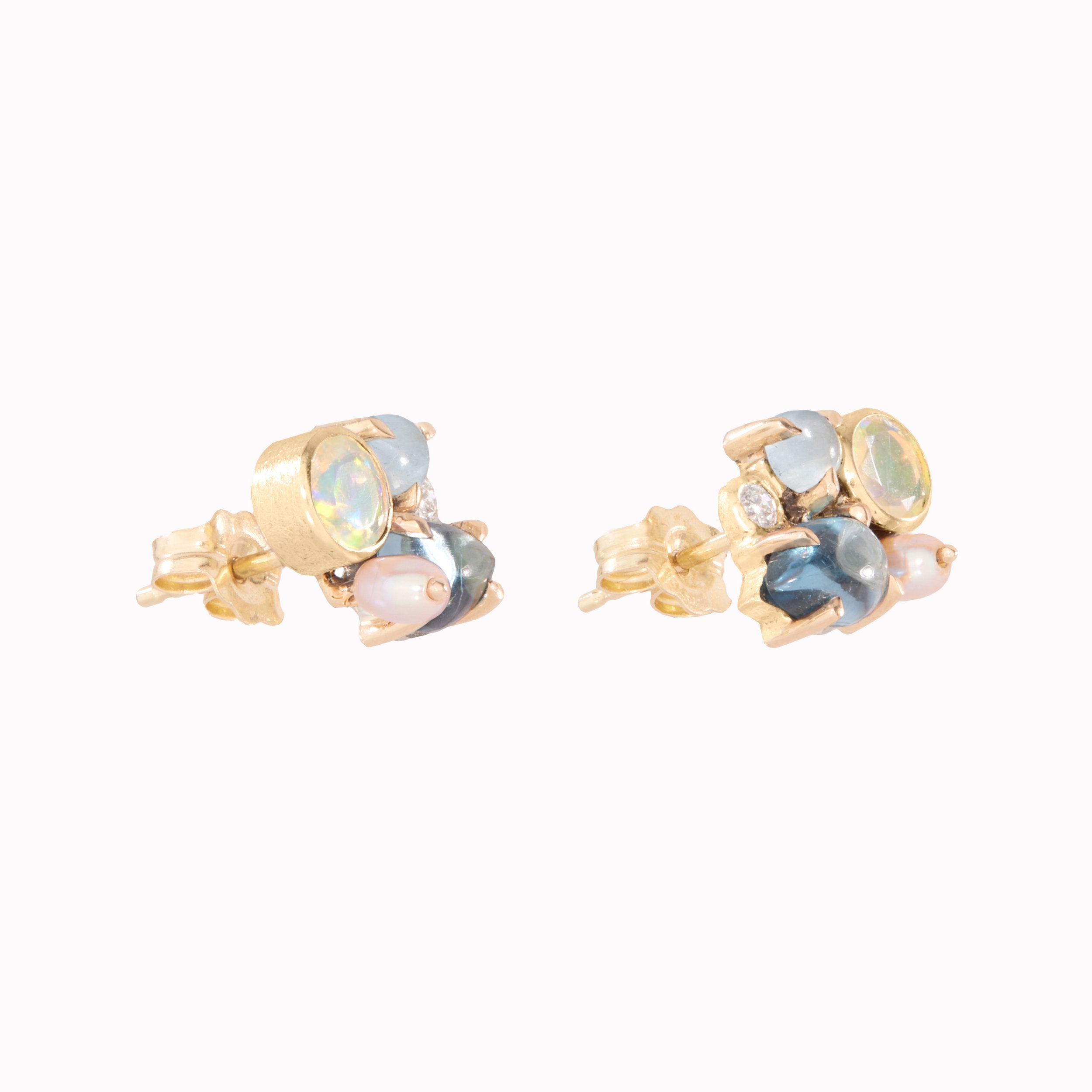 Pair of silver earrings on a white background
