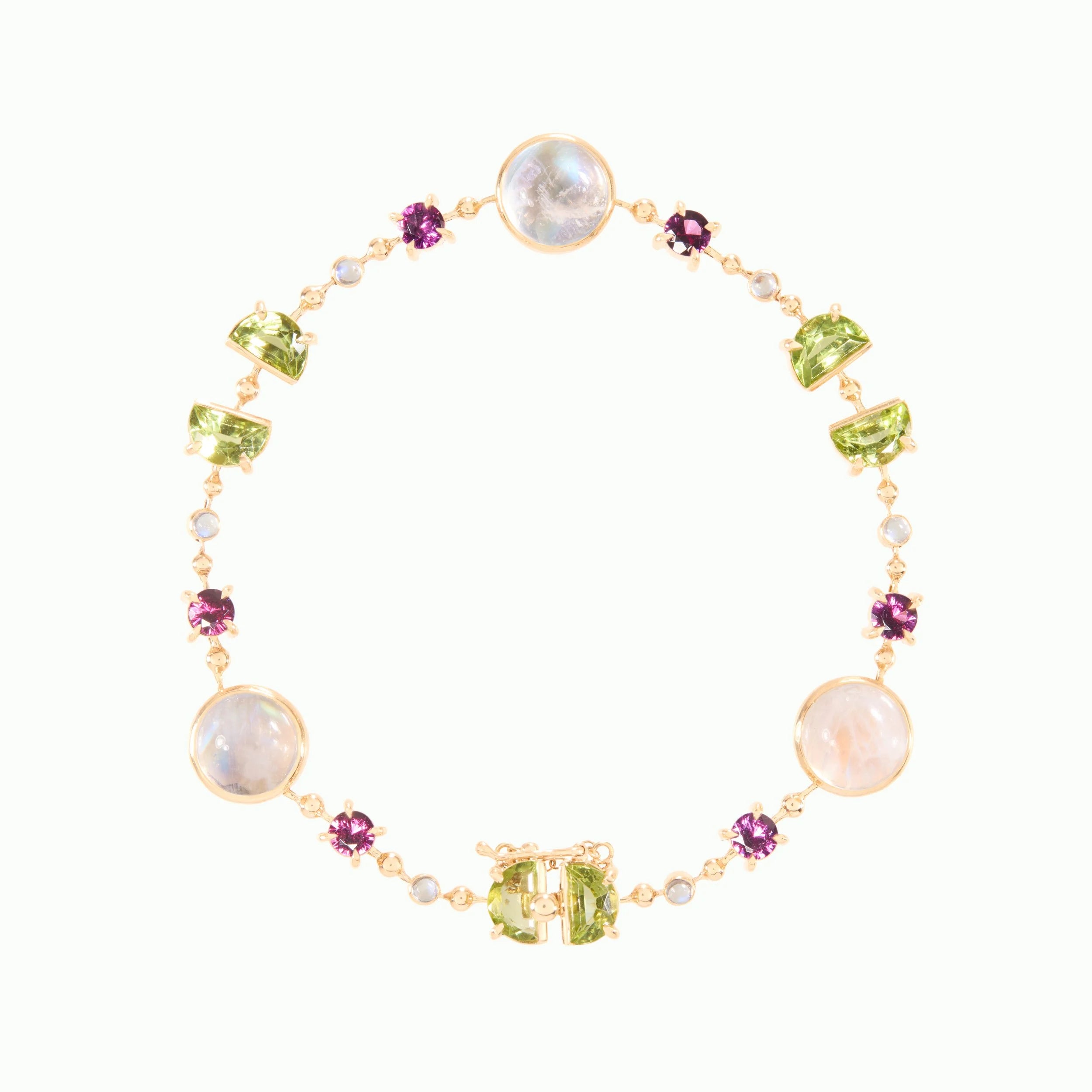 Bracelet with multicolored gemstones on a white background
