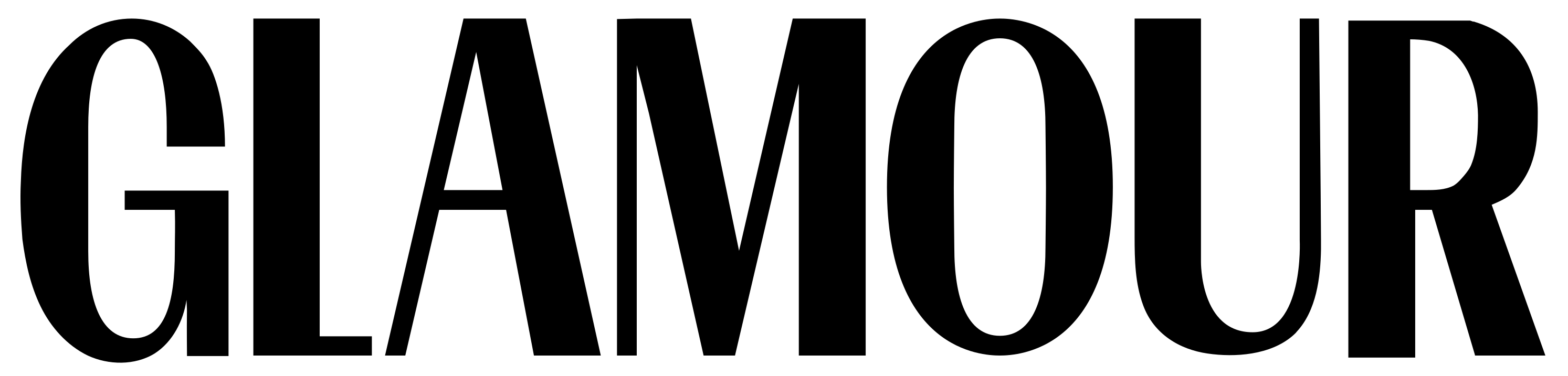 Solid black "Glamour" logo on clear background