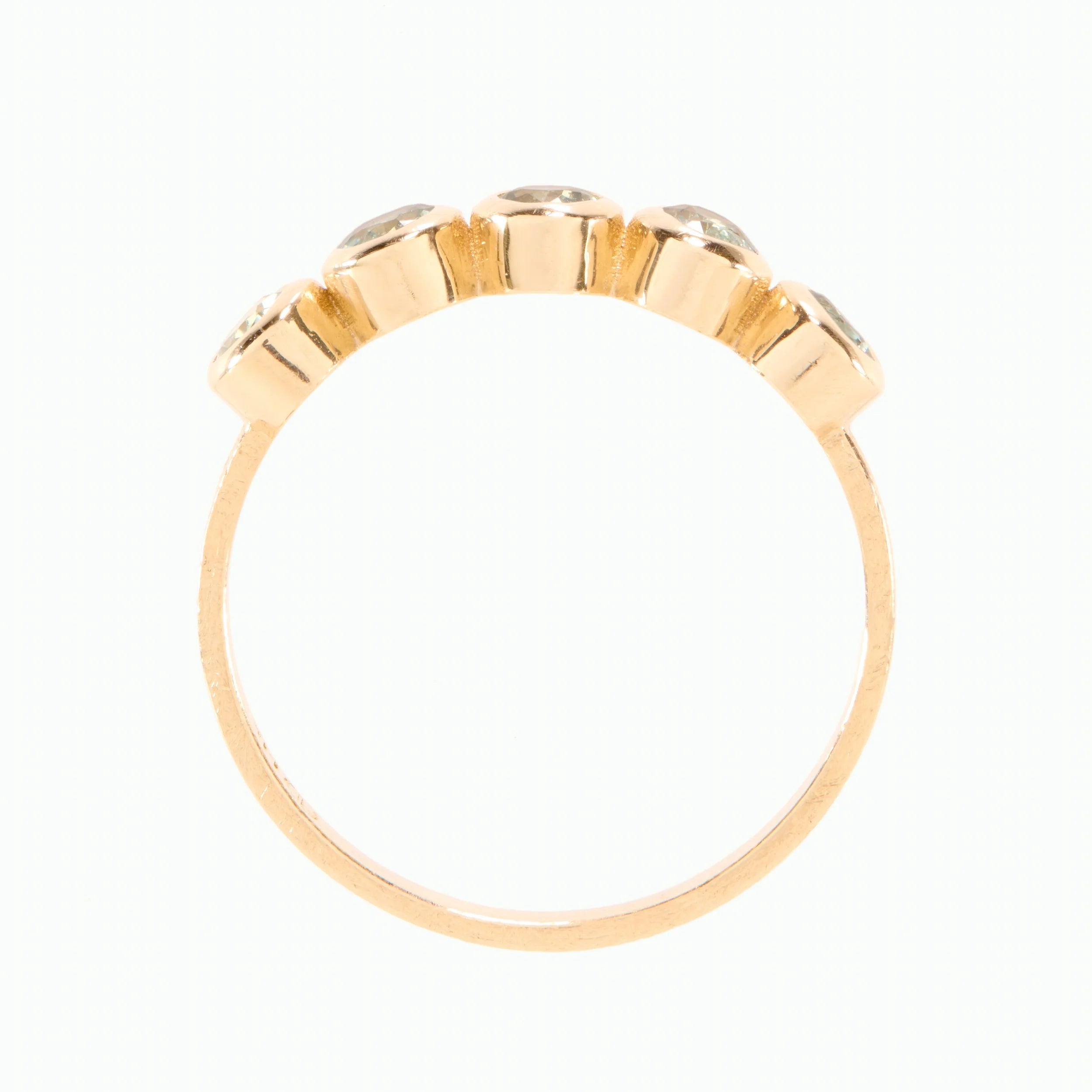 Gold ring with embedded stones on a white background